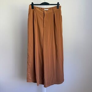 Tronjori XXL Wide Leg Pleated Culottes Cropped‎ Pants Brown Career Casual